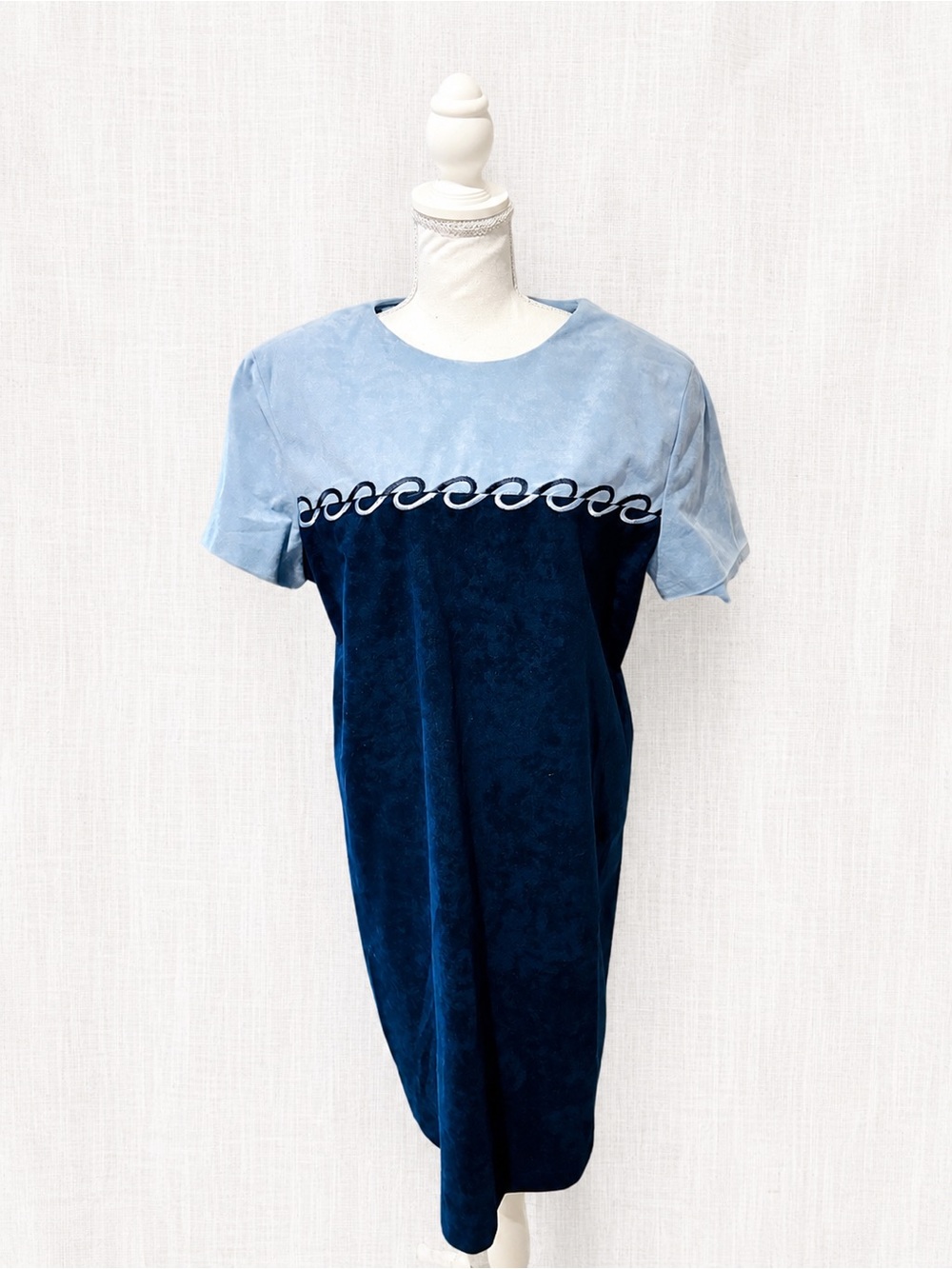 Vintage Gloria Vanderbilt Blue Velour Colorblock Shift Dress